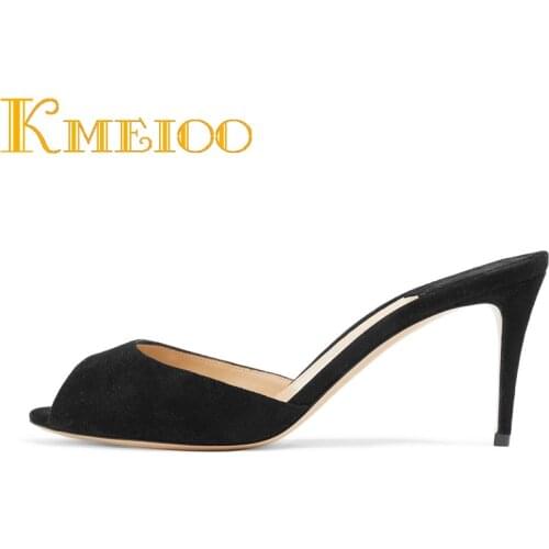 Kmeioo Hot Sale Mules For Women 2020 Fashion Summer Shoes Peep Toe Mules Slip-on High Heels Sandals Dress Shoes 8.5CM