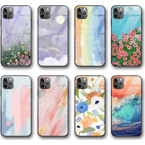 Fashion Color Art Funda Case for Iphone 12 Case for Iphone 12 11 XR Pro XS MAX mini X 7 8 6 6S Plus SE 2020 Tempered Glass Case