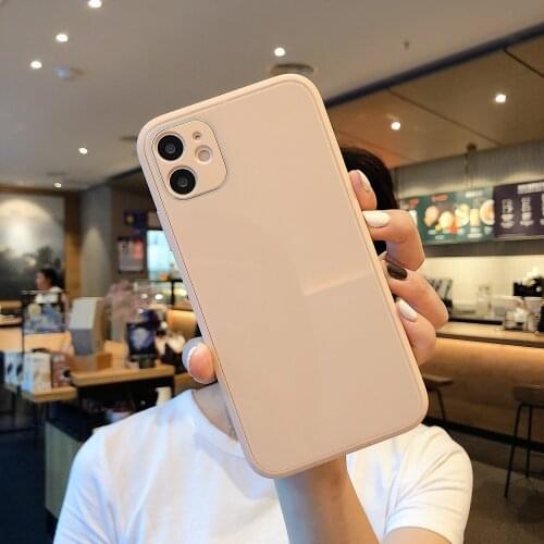 Square Tempered Liquid Glass Phone Case for iPhone 11 Pro Max SE20 X XR XS Max 8 7 Plus 12 Pro Anti-knock Liquid Silicone Cover