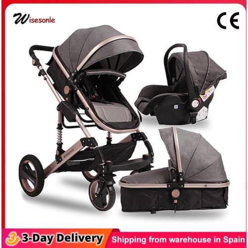 Wisesonle Baby stroller 3 in 1 with car seat Bi-directional bassinet High quality shock absorber Sent from Spain