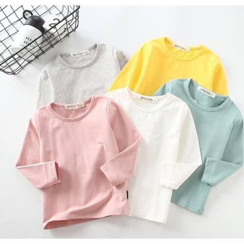 Kids Plain T Shirt Tops for Child Boys Girls Baby tshirt Toddler Solid Tees Cotton Clothes Long Sleeve Children Autumn