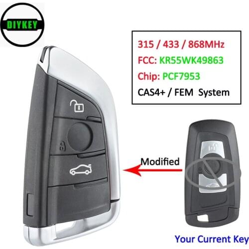 DIYKEY 315 / 433 / 868 MHz PCF7953 Smart Remote key Fob 3 Button for BMW F Series X3 X4 M3 M4 CAS4+ / FEM FCC: KR55WK49863