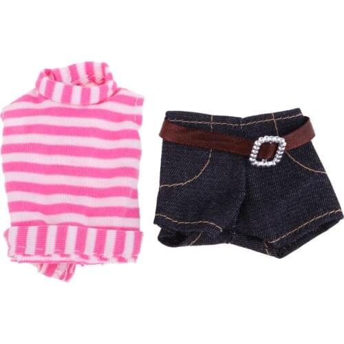 For 29cm Doll Striped Top and Short Jeans Suit Doll Casual Outfit Girl Doll Clothing Accessories #1