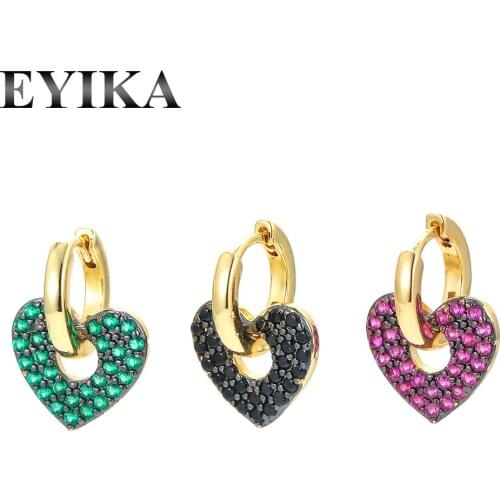 EYIKA Gold Filled Cubic Zirconia Crystal Small Heart Glossy Hoop Earring Exquisite Gold Black Plated Women Pendientes for Gifts