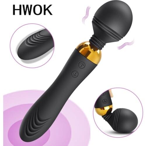 HWOK Double motors Magic Wand Vibrator For Women Big Head AV Body Massager G Spot Clitoris Stimulator Adult Sex Toys Masturbator
