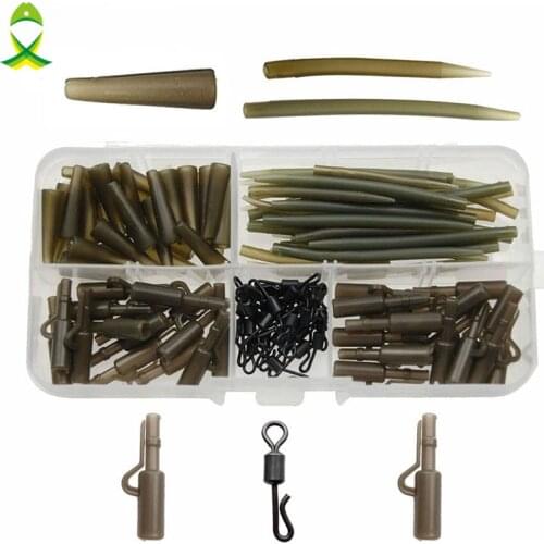 JSM 120pcs Carp Fishing Accessories Tackle Anti Tangle Sleeves Tail Rubbers Safety Lead Clips Quick Change Swivels Set With Box