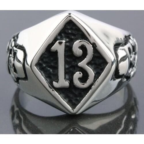 Lucky Number 13 Stainless Steel Ring Gothic Style Skull Punk Hip Hop Style Rings For Men Women Jewelry