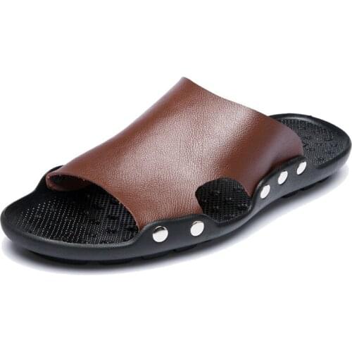 High Quality Leather Slippers Couple Outdoor Non-slip Men Women Home Fashion Casual Single Shoes PVC Soft Soles Spring Summer