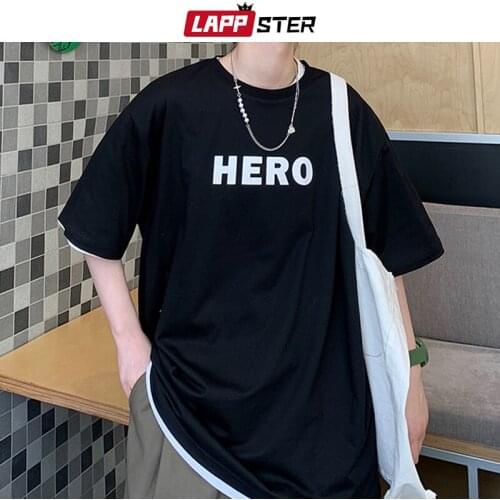 LAPPSTER Men Harajuku Graphic T Shirts 2021 Summer Mens Black Kawaii Japanese Streetwear T-shirts Male Pop Vintage Tops Clothing