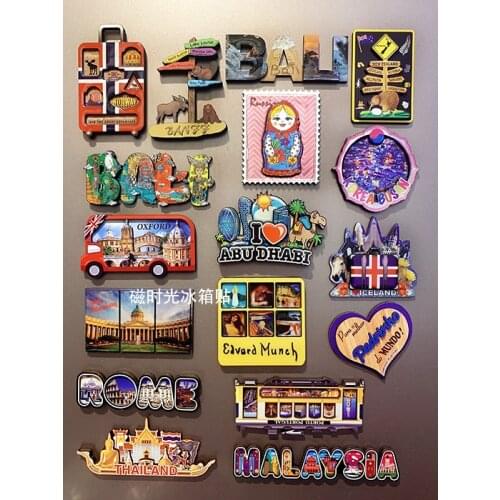 Magnetic Time Around the World Bali, Norway, Russia Travel Memorial Wooden Fridge Magnet Magnetic Decorative Magnet