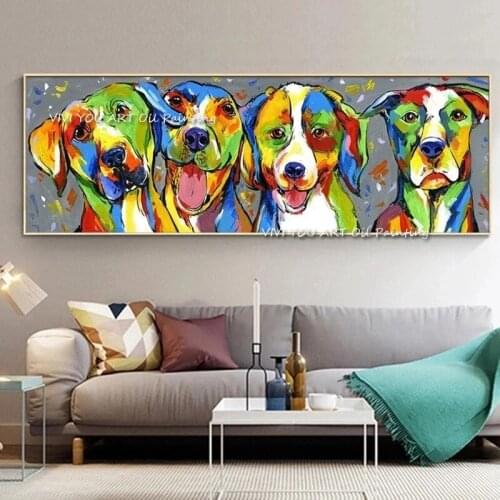 Lovely animal Colorful dog Art 100% Handmade Painting Canvas Painting Living Room Home Decor Modern Wall Art Oil Painting