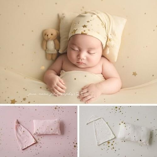 Newborn Photography Accessories Boy Starlight Nightcap Hat Pillow Set Baby Phoot Props Stretch Background Fotografie Blankets