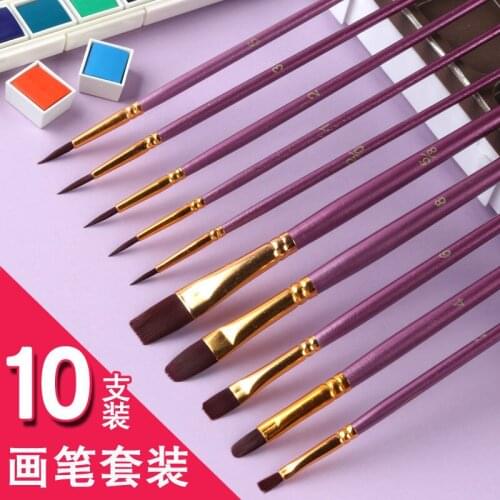 10 Nylon Brush Paint Set Short Stroke Gouache Watercolor Oil Painting Acrylon Student Art Fan Set