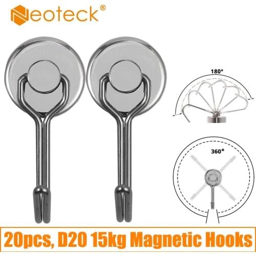Neoteck 20pcs Magnetic hook 360° Swivel Swing Powerful Neodymium Magnetic Hooks Strong Heavy Duty For Refrigerator Crochet Mural