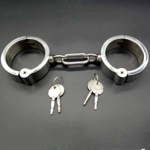 Stainless Steel Round Lock Metal Handcuffs For Sex Adult Games Bondage Restraints Hand Cuffs Slave Torture BDSM Toys