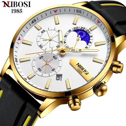NIBOSI New Arrival 2021 Mens Wristwatch with Silicone Band Sports Causal Accessories Top Luxury Brand Watch for Men Reloj Hombre