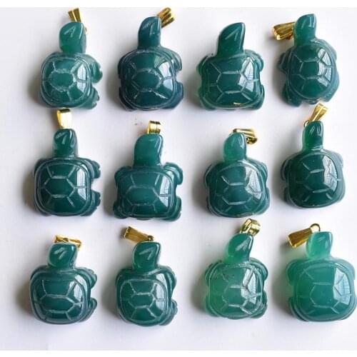 Wholesale 12pcs/lot fashion natural green onyx carved Turtle Tortoise Charms pendant for Necklaces jewelry making free shipping