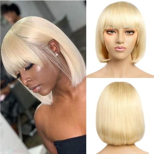 Blonde Bob Wig with Bangs Maxine Blonde Human Hair 613 Wig Short Human Hair Bob Wigs for Women Kylie Jenner Costume Cospaly wig