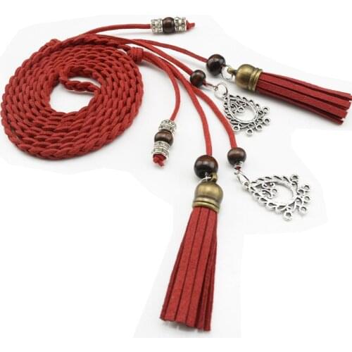 Popular Vintage PU Leather Braid Waist Belt Tassel Party Belts Cummerbunds for women Girls String Waistband Knitted Strap F0215