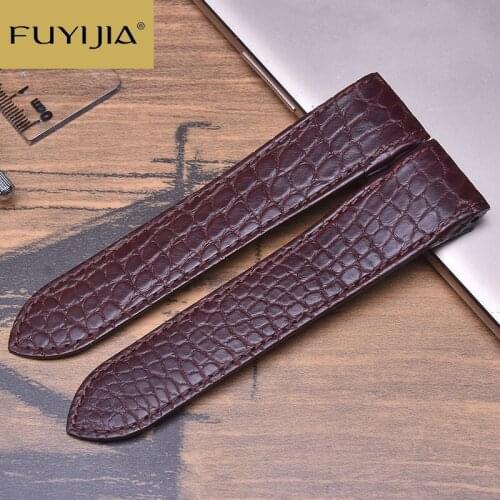 FUYIJIA Handmade Alligator Watchbands Men Women SANTOS DE Strap Custom 20MM 23MM Watch Band Crocodile Leather Belt Waterproof