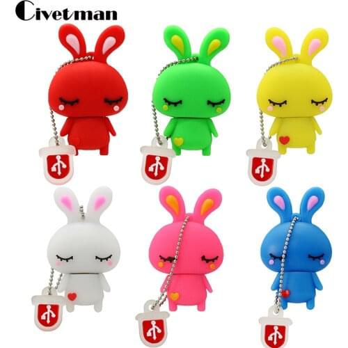 64GB Usb Memories Cute Love Rabbit USB Flash Drive 8GB 16GB 32GB USB Thumb Pen Drive Memory Stick 128GB Catoon Rabbit Pendrive