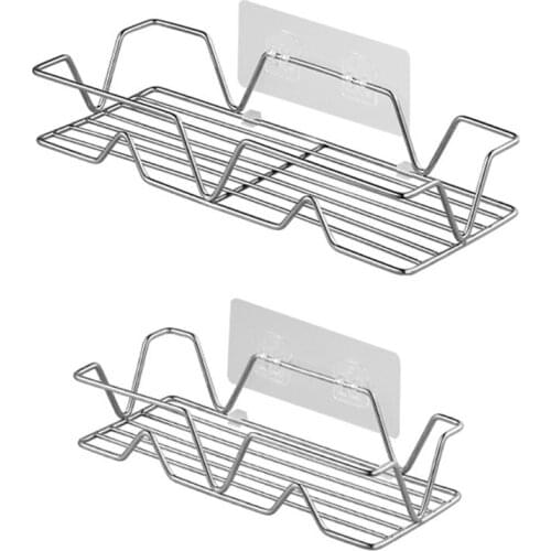 No Drilling Self-Adhesive Shower Shelf with Hooks Wall Hanging Basket Organizer