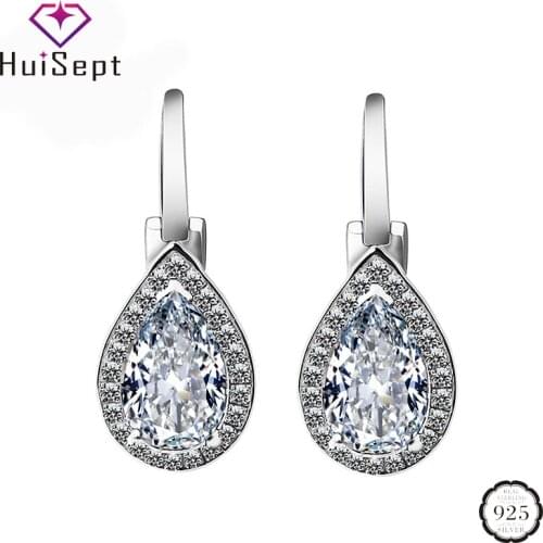 HuiSept Elegant Women Earrings 925 Sterling Silver Jewelry Water Drop Shaped Amethyst Zircon Gemstone Earrings for Wedding Party