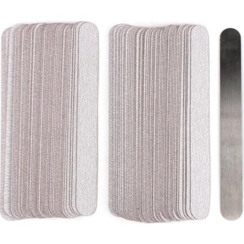 100Pcs Replacement SandPaper Strips Nail File With Metal Handle Double-sided Sanding Buffer Block Straight Polishing Salon Tools