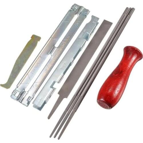 9pcs/set Chainsaw Sharpener Round Flat File Depth Gauge Holder Wooden Handle 517A