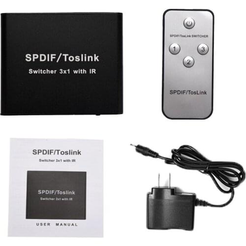TZT NK-L31 For Toslink Splitter SPDIF/Toslink Switcher 3x1 With IR 3 In 1 Out Optical Audio Splitter