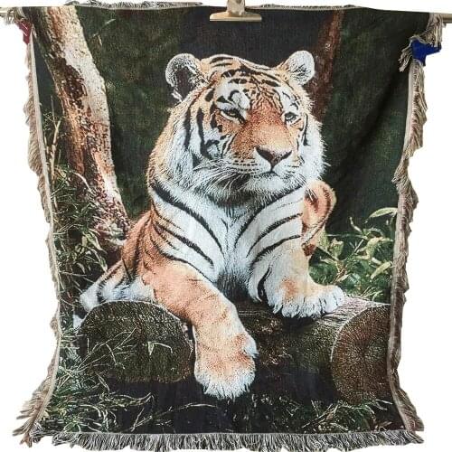 Tiger Vintage Pastoral Cotton Rug Decoration Tapestry Tassel Forest Sofa Blanket Home Covers Europe Leisure Outdoor Picnic Mat