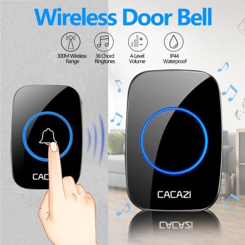 Waterproof Wireless Doorbell Door Bell Kit with Transmitter Receiver Volume Levels Songs for Home Office School Apartment