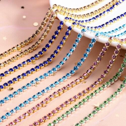 All colours 10Yards DIY Rhinestone Chain Dense Gold bottom sewing Rhinestones for clothing Art Decoration