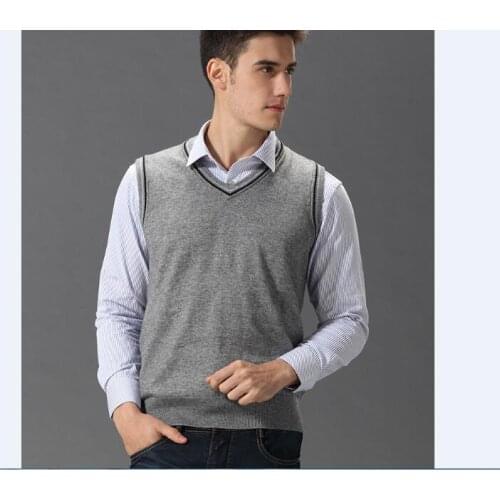 High quality mens wool sweater vest causal office man v-neck knit vest solid color sleeveless sweater pullovers