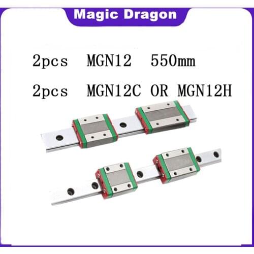Fine quality 2pcs 12mm Linear Guide MGN12 L= 550mm linear rail way + MGN12C or MGN12H Long linear carriage for CNC XYZ Axis
