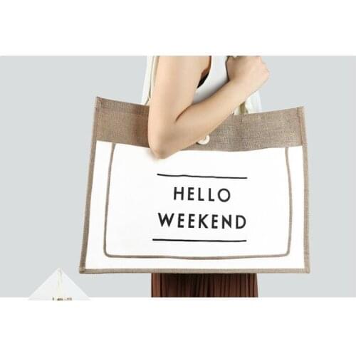 DHL 10 pieces hello weekend Women Linen Tote Large Capacity Lady Handbag Beach Shopping Casual Shoulder Bag