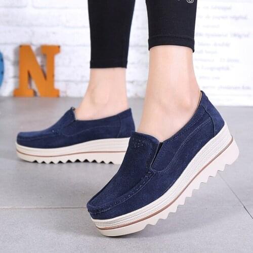 2020 Sprig Women Pumps Platform Shoes Cow Suede Leather Slip On Casual Shoes Ladies Handmade Women Wedge Heel Creepers Moccasins