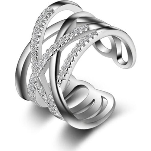 New Hot Punk Jewelry 925 Sterling Silver with Austrian Crystal Weave Stylish Opening Adjustable Size Rings for Women