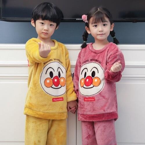 Long Sleeves Winter Flannel Pajama Pants Cartoon Girl Coral Velvet Children Nighty Kids Pajamas Girls Boys Homewear Sleepwear