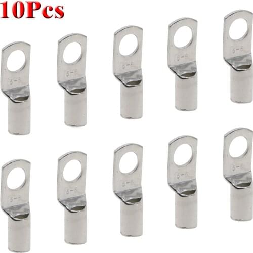 10PCS Wire Ring Connectors Cable Lugs SC6-6/8 SC10-6/8 SC16-6 /8 Copper Tube Lug Bolt Hole Tinned Copper Battery Terminals