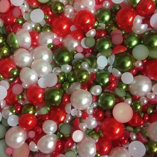 1200pcs 4mm-12mm Christmas Mixed Half Round Pearls Flatbacks Embellishments DIY Phone Nail Decorations Crafts For Cardmaking