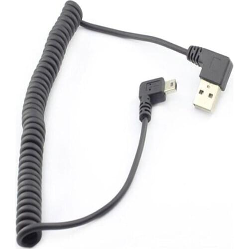 2-port 90 degree right angled mini B USB 2.0 A male spring data power cable for vehicle navigation Car Driving Recorder Camera