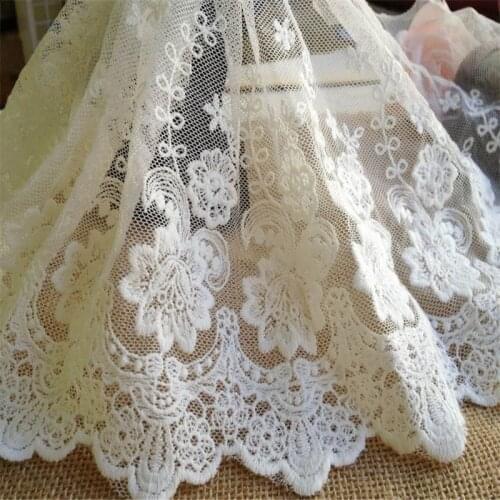 2 yards Vintage White Embroidered Lace Trim Cotton Lace Fabric Mesh Lace Trim Rose design