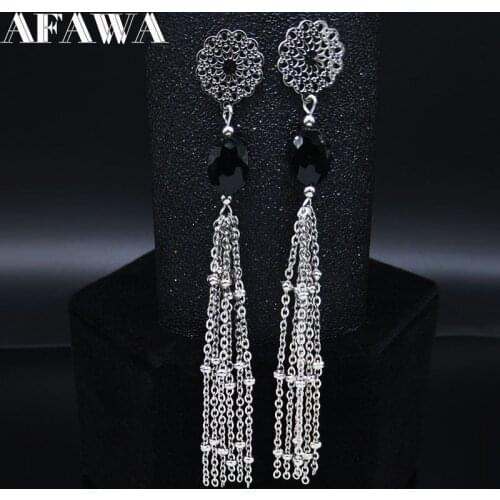 2021 Tassel Stainless Steel Stud Earrings for Women Flower Long Earring Jewelry aretes de acero inoxidable para mujer E612995