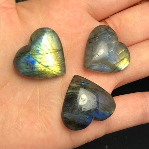 3Pcs Natural labrador mineral colorful crystal heart, beautiful craft home decoration