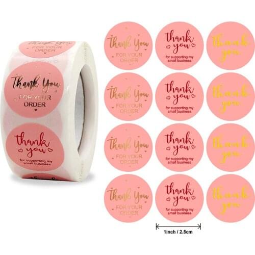500pcs 2.5cm Gold Foil Sticker Thank You for Your Order Pink Label Kawaii Stickers Decoration Stationery Sticker