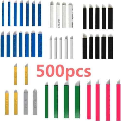 500PCS Nano Microblading Needles Eyebrow Tattoo 0.18mm Multiple Choice Colorful Pcd Flex Blade For Tebori Manual Tattoo Pen