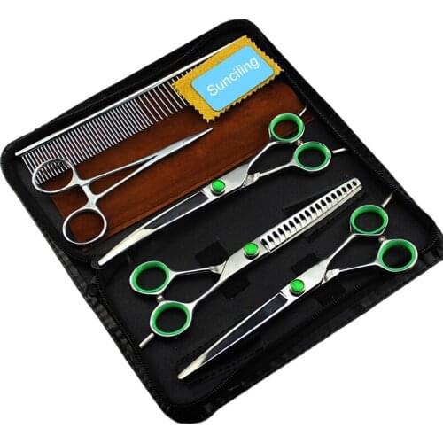 7 Inch Green Plastic Handle Cutting Thinning Double Curved 9cr Steel 2020 Popular Set Pet Scissors