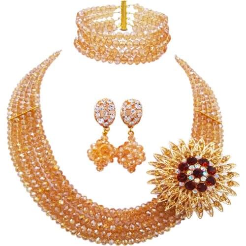 African Wedding Jewelry Bride Bridesmaid Gold ab Crystal Jewelry Nigeria Ladies Wedding Jewelry Set Free Shipping FC-05
