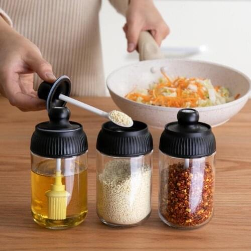 3Pcs Spice Bottles Oil Brush Honey Lid Seal Seasoning Spoon Jar Kitchen Cruet Glass Airtight Jar Spice Pepper Containers Bottle